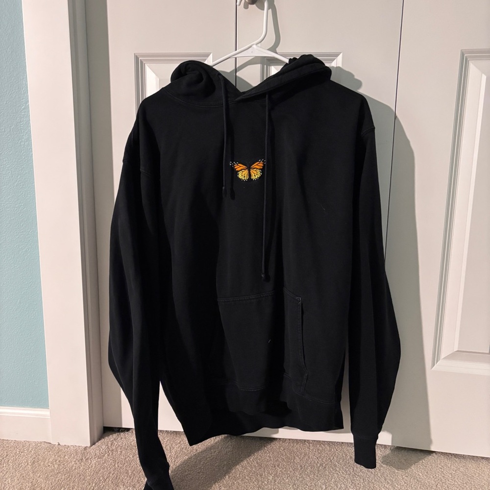 Brandy Melville John Galt Black Orange Butterfly Hoodie